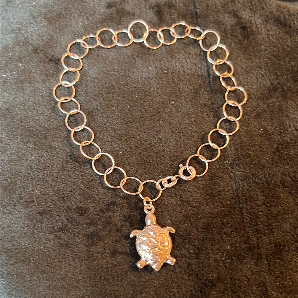14kRG over 925 Sterling Silver Turtle Bracelet 7”
